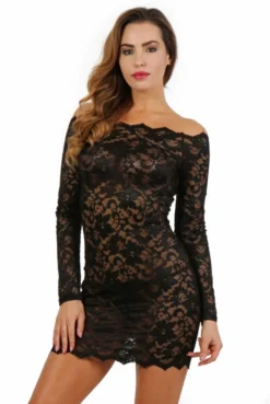 Robe Lingerie Dentelle Noire Manches Longues Spazm