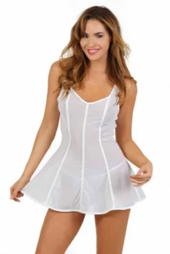 Robe Lingerie Evasée Transparente Blanche