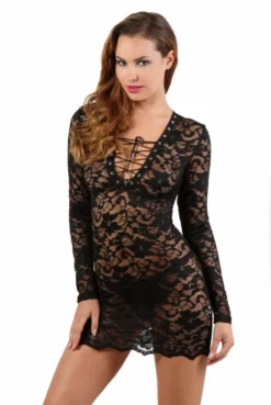 Robe Lingerie Noire Dentelle Lacée