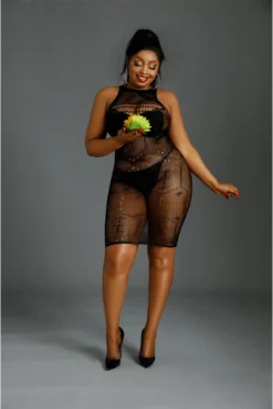 Robe Lingerie Résille Noire Grande Taille Queen Size