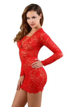Robe Lingerie Rouge Dentelle Lacée