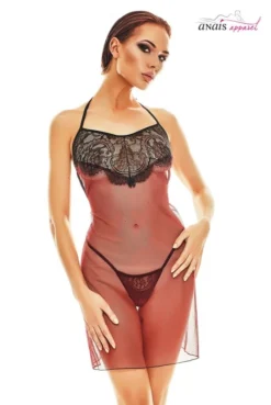Robe Lingerie Transparente Rouge Et Noire Fantasme