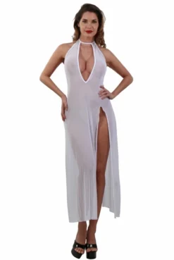 Robe Longue Déshabillé Transparent Blanc