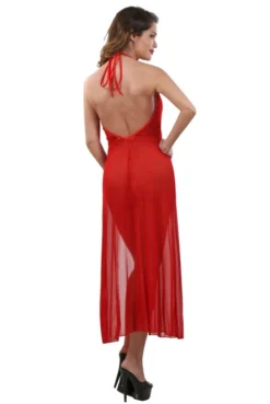 Robe Longue Déshabillé Transparent Rouge -L’Éveil Sensuel Soldes robe longue deshabille transparent rouge 1