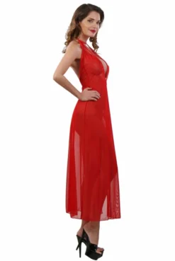 Robe Longue Déshabillé Transparent Rouge -L’Éveil Sensuel Soldes robe longue deshabille transparent rouge 2
