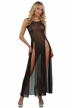 Robe Longue Transparente Noire Micro Résille