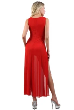 Robe Longue Transparente Rouge Micro Résille -L’Éveil Sensuel Soldes robe longue transparente rouge micro resille 2