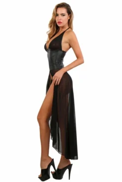 Robe Longue Wetlook Voile Corset -L’Éveil Sensuel Soldes robe longue wetlook voile corset 2
