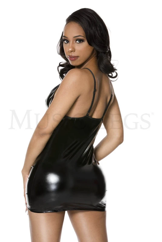 Robe Noir Wetlook Fetish Laçage Satiné 2 Robe Noir Wetlook Fetish Laçage Satiné – Image 2