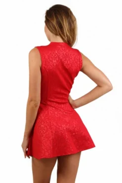 Robe Rouge Evasée En Brocard Total Double ZiP Devant -L’Éveil Sensuel Soldes robe rouge evasee en brocard total double zip devant 2