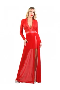 Robe Rouge Sexy Chic Longue Micro Résille Jupe Courte Wetlook