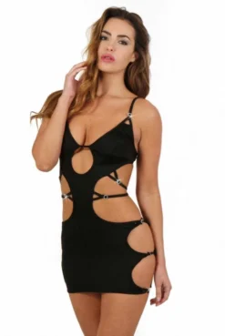 Robe Sexy ClubWear Libertin Ajourée Liens Anneaux Strass