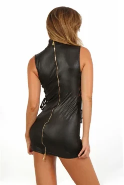 Robe Sexy Glamour WetLook Noir Cotés Lacés -L’Éveil Sensuel Soldes robe sexy glamour wetlook noir cotes laces 2