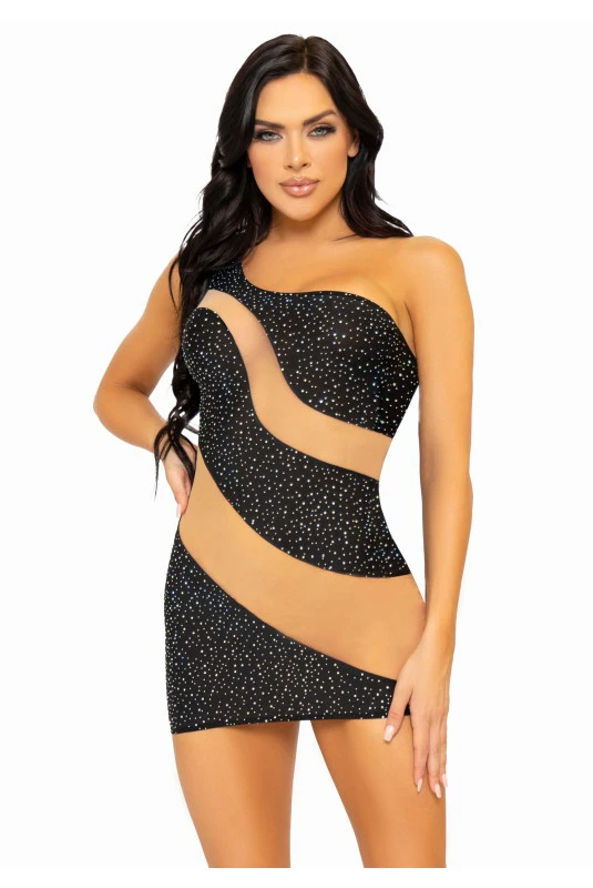 Robe Sexy Noire Asymétrique En Spandex Ornée De Strass 1 Robe Sexy Noire Asymétrique En Spandex Ornée De Strass