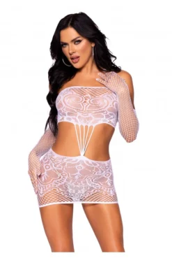 Robe Tube Sexy Blanche Et Gants Dentelle Résille -L’Éveil Sensuel Soldes robe tube sexy blanche et gants dentelle resille 2