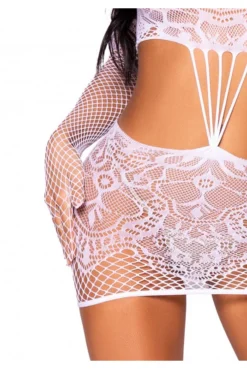 Robe Tube Sexy Blanche Et Gants Dentelle Résille -L’Éveil Sensuel Soldes robe tube sexy blanche et gants dentelle resille 4