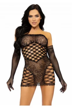 Robe Tube Sexy Noire Et Gants Longs Assortis -L’Éveil Sensuel Soldes robe tube sexy noire et gants longs assortis 2