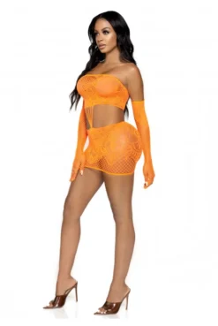 Robe Tube Sexy Orange Et Gants Dentelle Résille -L’Éveil Sensuel Soldes robe tube sexy orange et gants dentelle resille 2