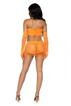 Robe Tube Sexy Orange Et Gants Dentelle Résille -L’Éveil Sensuel Soldes robe tube sexy orange et gants dentelle resille 4