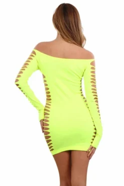 Robe Ultra Sexy ClubWear Ajourée Jaune -L’Éveil Sensuel Soldes robe ultra sexy clubwear ajouree jaune 3