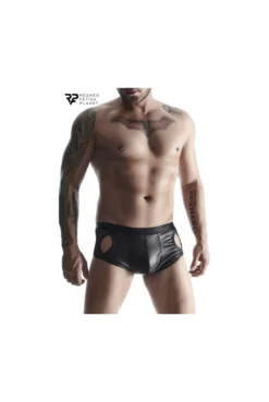 Shorty Homme Fetish Ouvert Noir Wetlook
