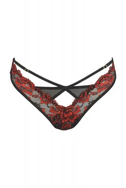 String Dentelle Strappy Croisé Noir Et Rouge -L’Éveil Sensuel Soldes string dentelle strappy croise noir et rouge 3