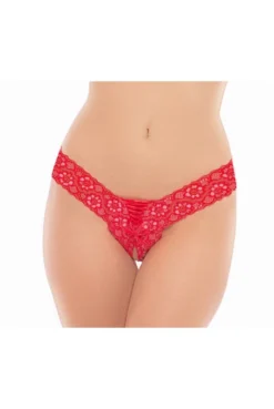 String Rouge Ouvert Laçage Sur Le Devant