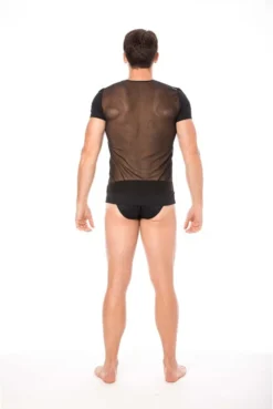 T-Shirt Noir Rayé Opaque Et Transparent -L’Éveil Sensuel Soldes t shirt noir raye opaque et transparent 4