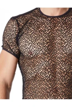 T Shirt Noir Sexy Filet Irrégulier Fétichiste -L’Éveil Sensuel Soldes t shirt noir sexy filet irregulier fetichiste 2