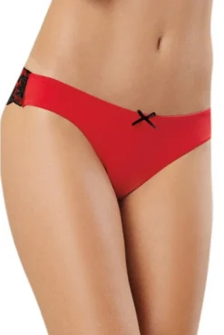 Devant -L’Éveil Sensuel Soldes tanga rouge dentelle noire 1