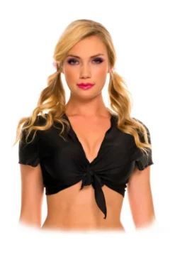 Top Court à Manches Courtes Devant Noué Noir