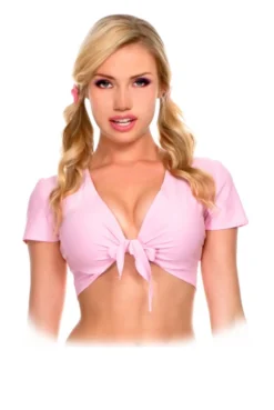 Top Court à Manches Courtes Devant Noué Rose