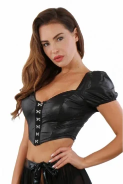 Top Wetlook Fetish Noir Manche Courte Bouffante -L’Éveil Sensuel Soldes top wetlook fetish noir manche courte bouffante 2