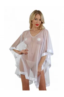 Tunique Transparente Ample Blanc Voile Et Satin -L’Éveil Sensuel Soldes tunique transparente ample blanc voile et satin 2