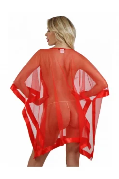 Tunique Transparente Ample Rouge Voile Et Satin -L’Éveil Sensuel Soldes tunique transparente ample rouge voile et satin 2