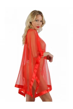 Tunique Transparente Ample Rouge Voile Et Satin